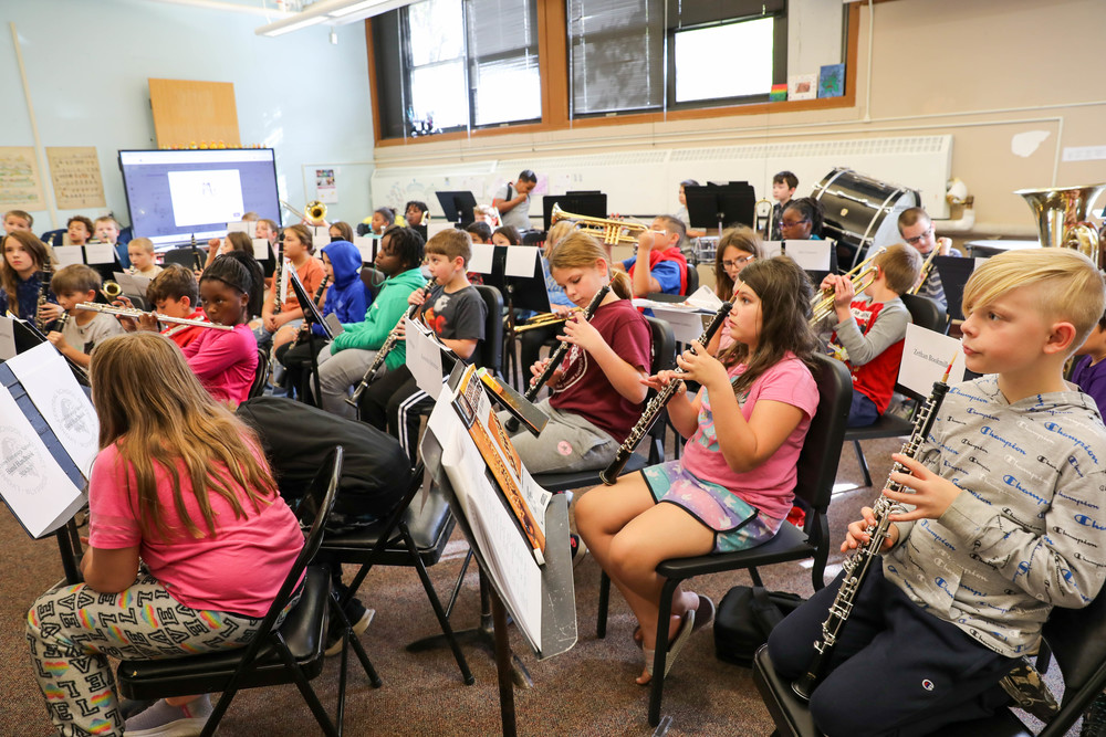 Students learning music